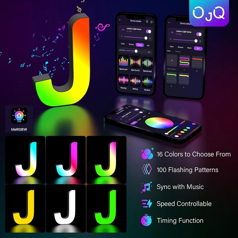 OJQ Light Up Letters LED Letter - Marquee Letters Music Sync Color Change Colorful - Christmas Birthday Gifts for Girl Teen Girl Room Decor Fiesta Party Decorations Dorm Room Essentials for Guys - Image 4